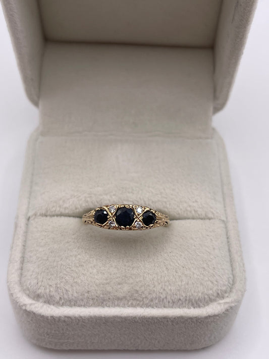 9ct gold sapphire and cz ring