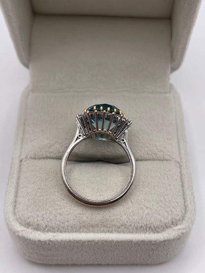 18ct gold platinum blue zircon and diamond ring