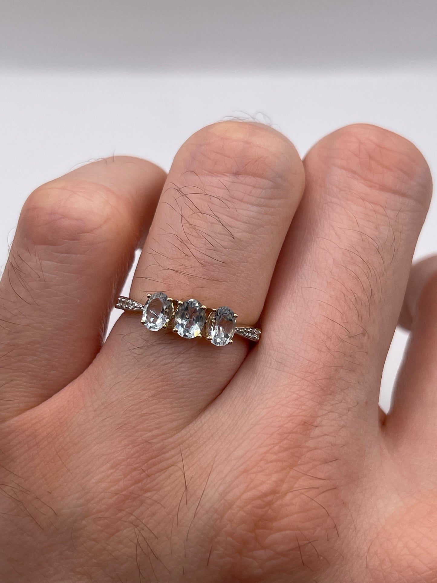 9ct gold aquamarine and zircon ring