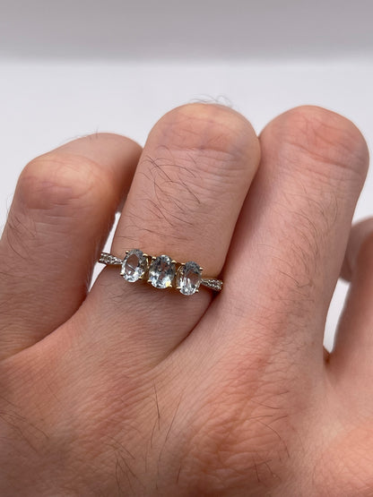 9ct gold aquamarine and zircon ring