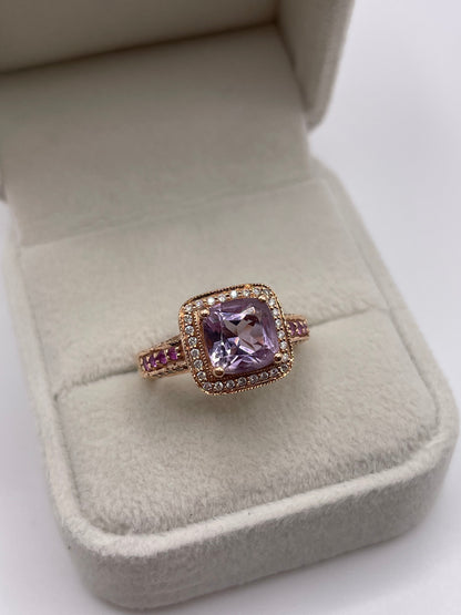 LeVian 14ct rose gold amethyst, ruby and diamond ring
