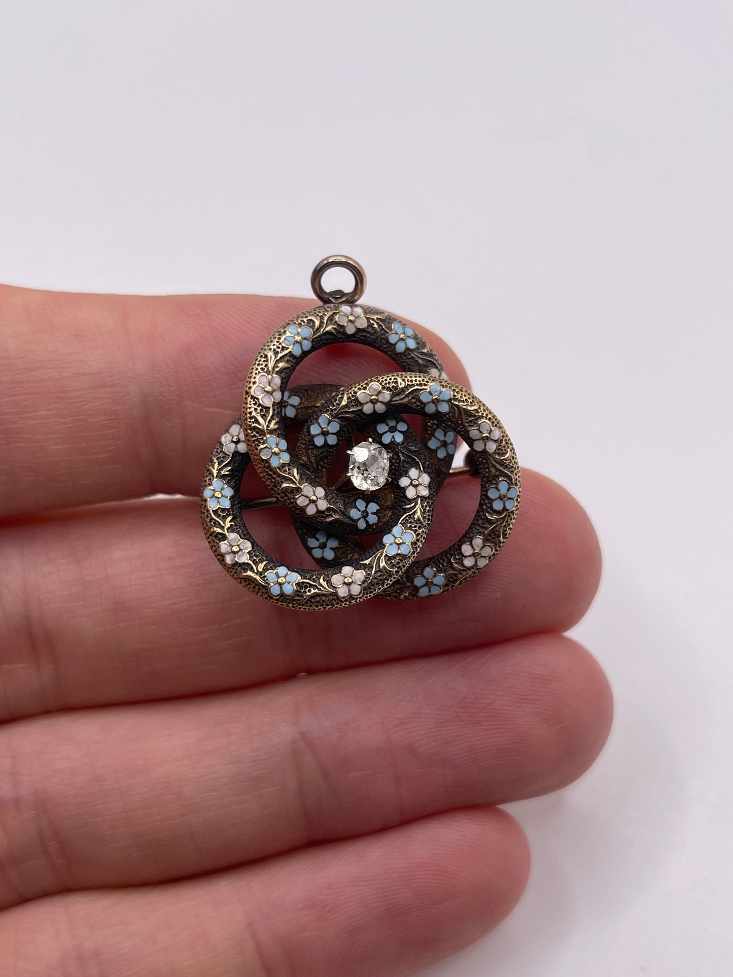 Antique 14ct gold enamel and diamond brooch