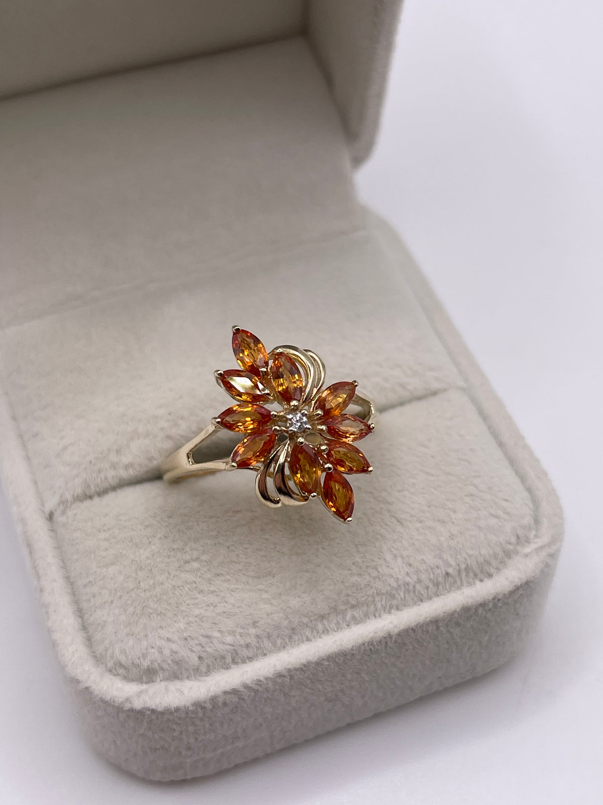 9ct gold orange sapphire and diamond ring