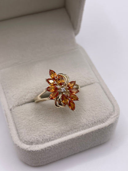 9ct gold orange sapphire and diamond ring
