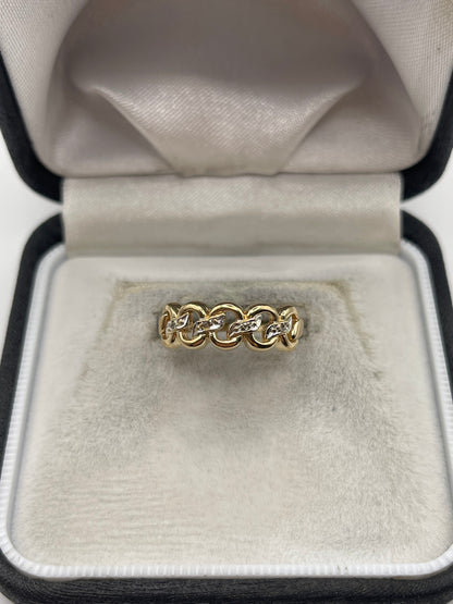 9ct gold diamond link ring