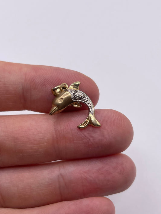 9ct gold diamond dolphin charm