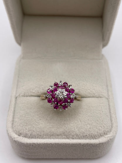 9ct gold ruby and diamond cluster ring
