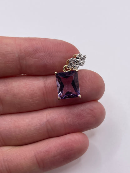 9ct gold amethyst and diamond pendant