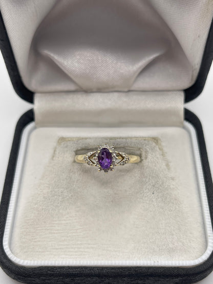 9ct gold amethyst and diamond ring