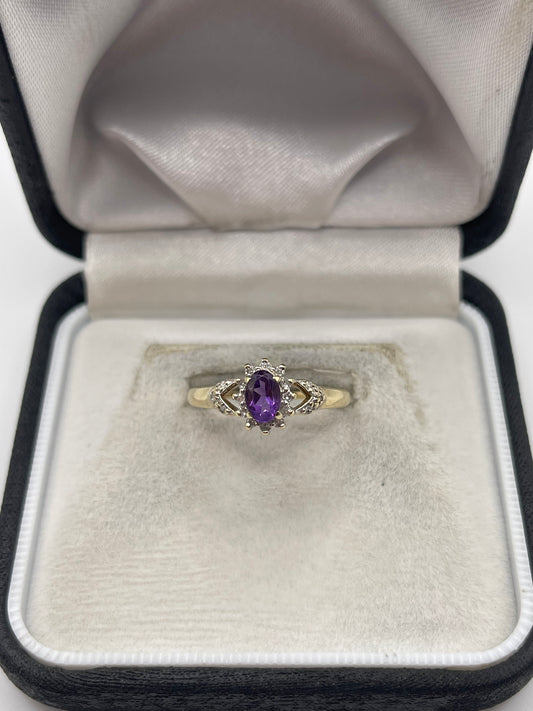 9ct gold amethyst and diamond ring