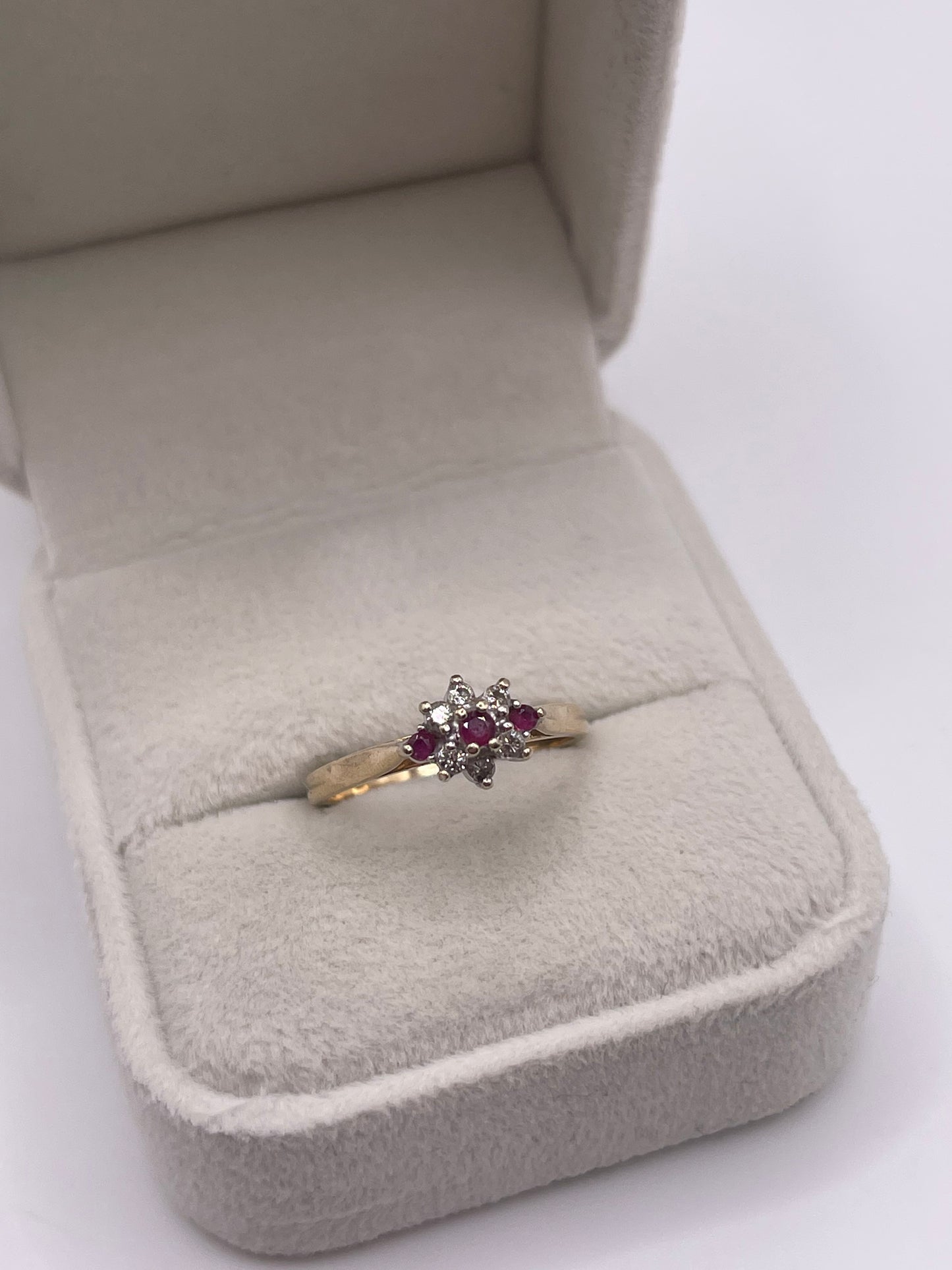 9ct gold ruby and diamond ring