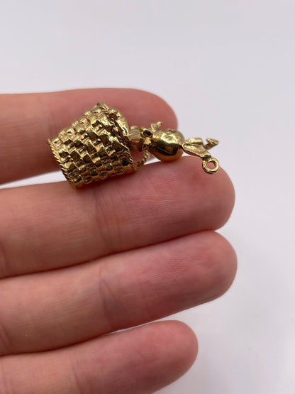 9ct gold ruby rabbit in a basket charm