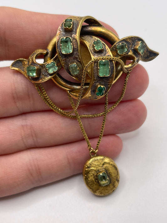 Antique 15ct gold emerald brooch