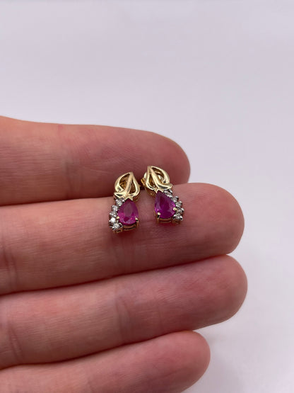 9ct gold ruby and diamond earrings