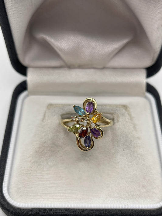 9ct gold multi gemstone and diamond ring