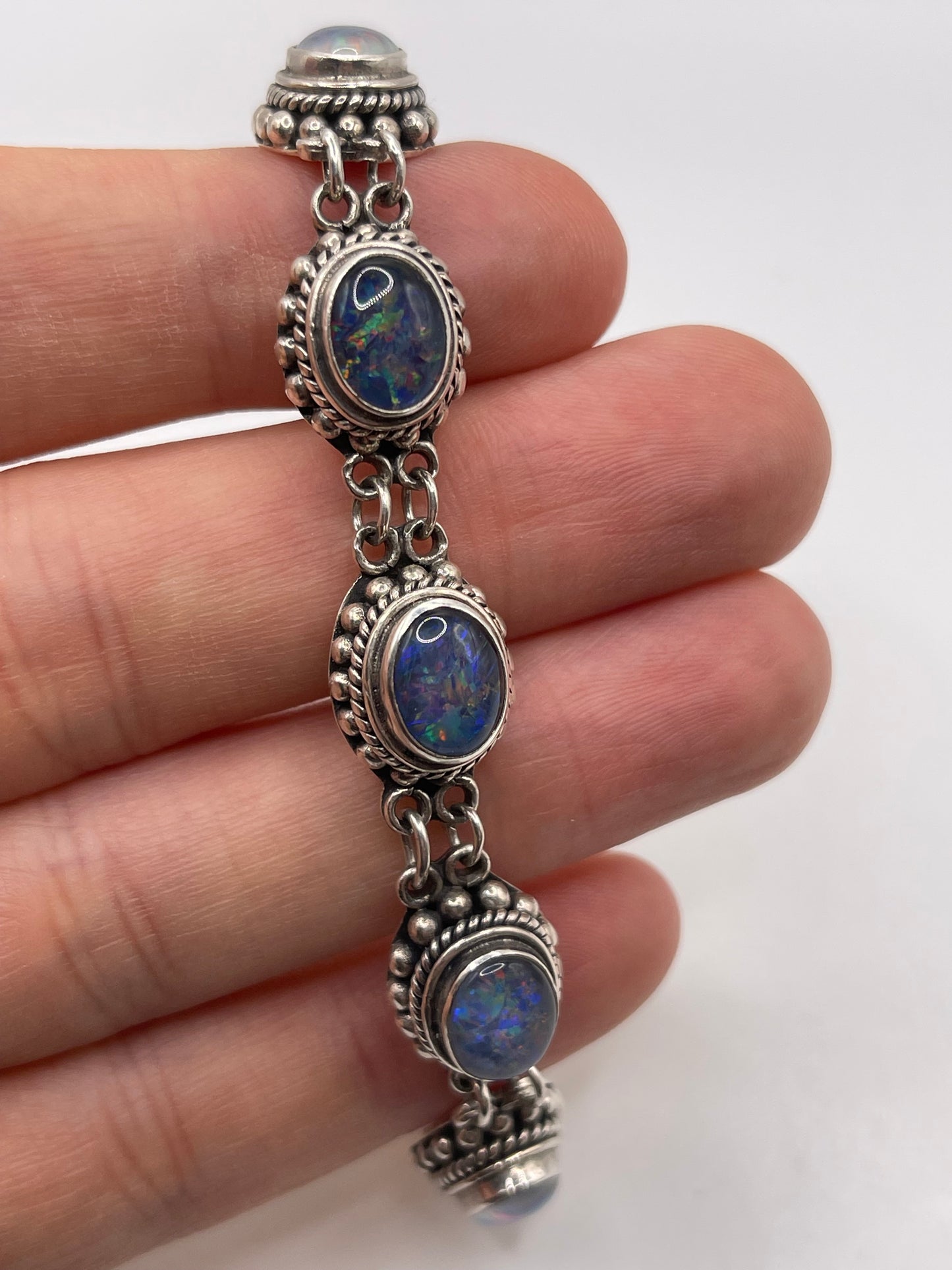 Silver opal triplet bracelet