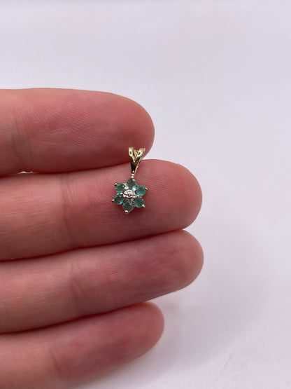 9ct gold emerald and diamond pendant