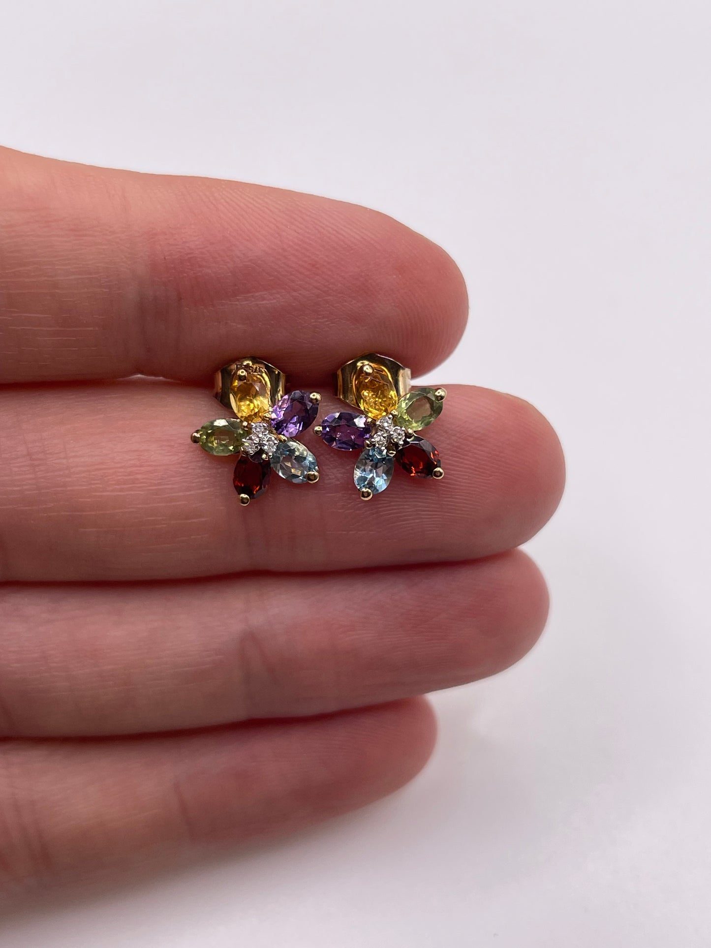 9ct gold multi gemstone and diamond earrings