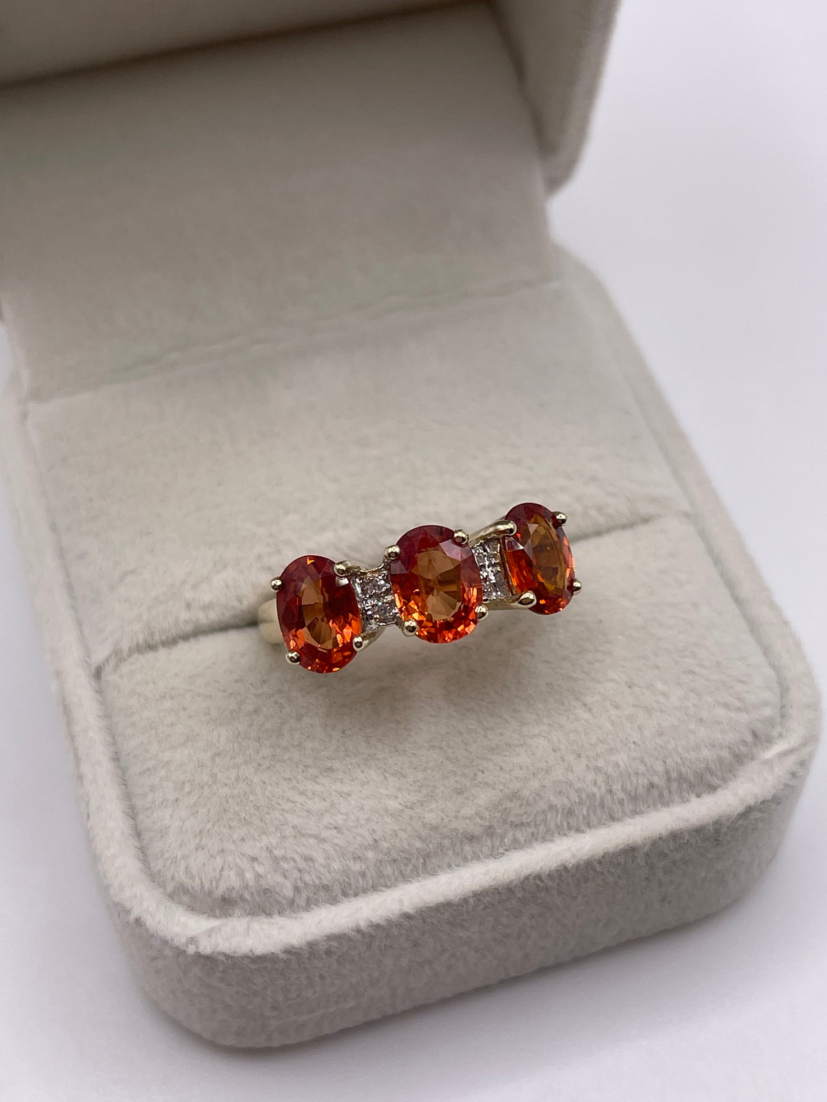 9ct gold spessartite garnet and diamond ring