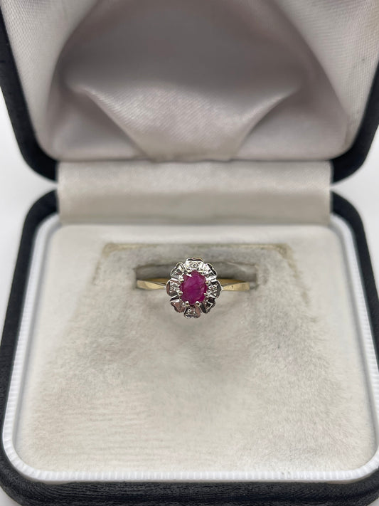 9ct gold ruby and diamond ring
