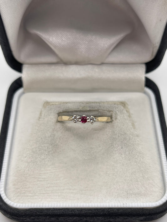 9ct gold ruby and diamond ring