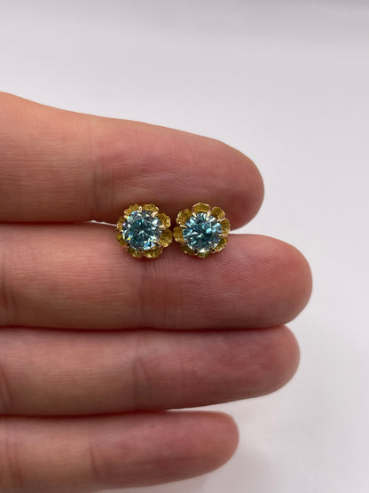 9ct gold blue zircon earrings
