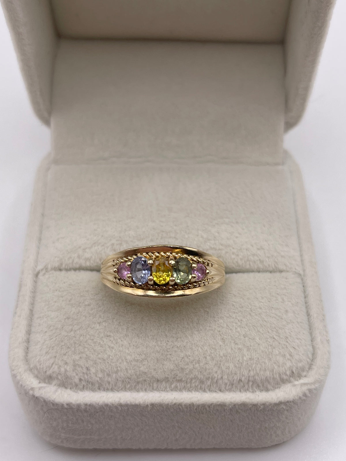 9ct gold multi coloured sapphire ring