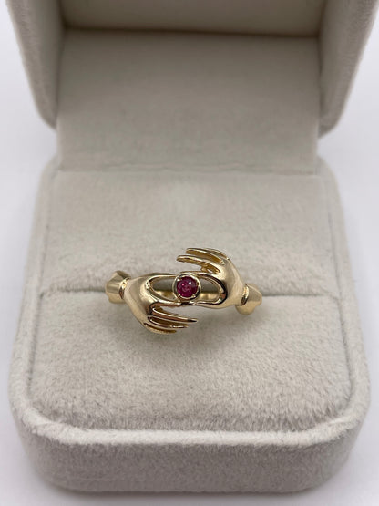 9ct gold ruby double hand ring
