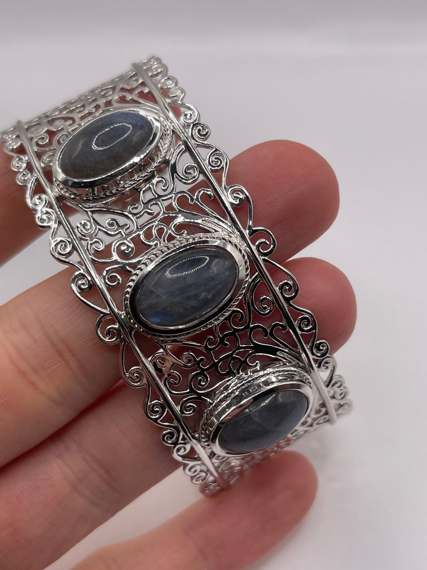 Silver labradorite bangle