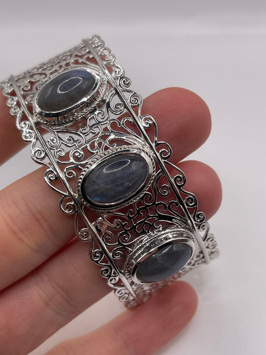 Silver labradorite bangle