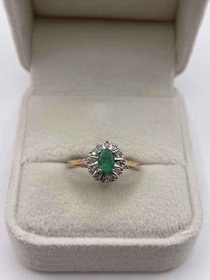 9ct gold emerald and diamond ring