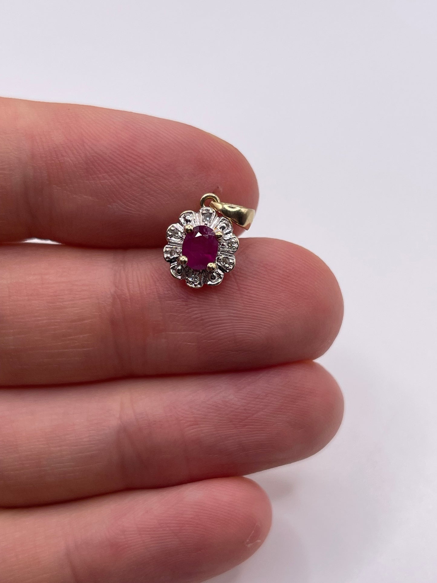 9ct gold ruby and diamond pendant