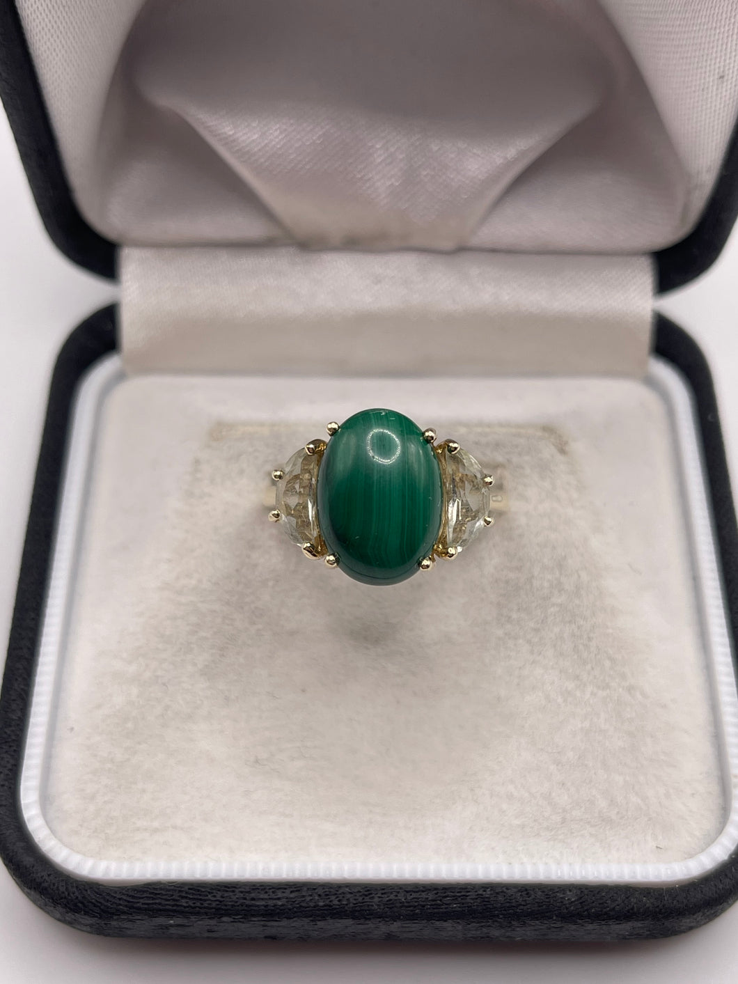 9ct gold malachite and topaz ring