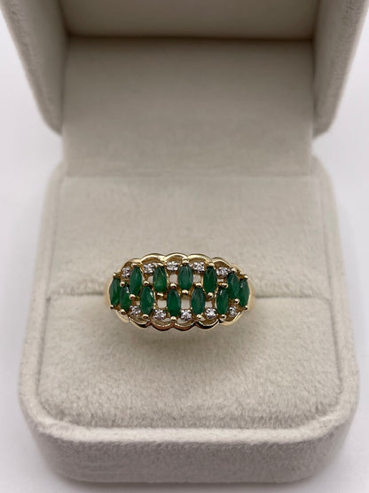 9ct gold emerald and diamond ring