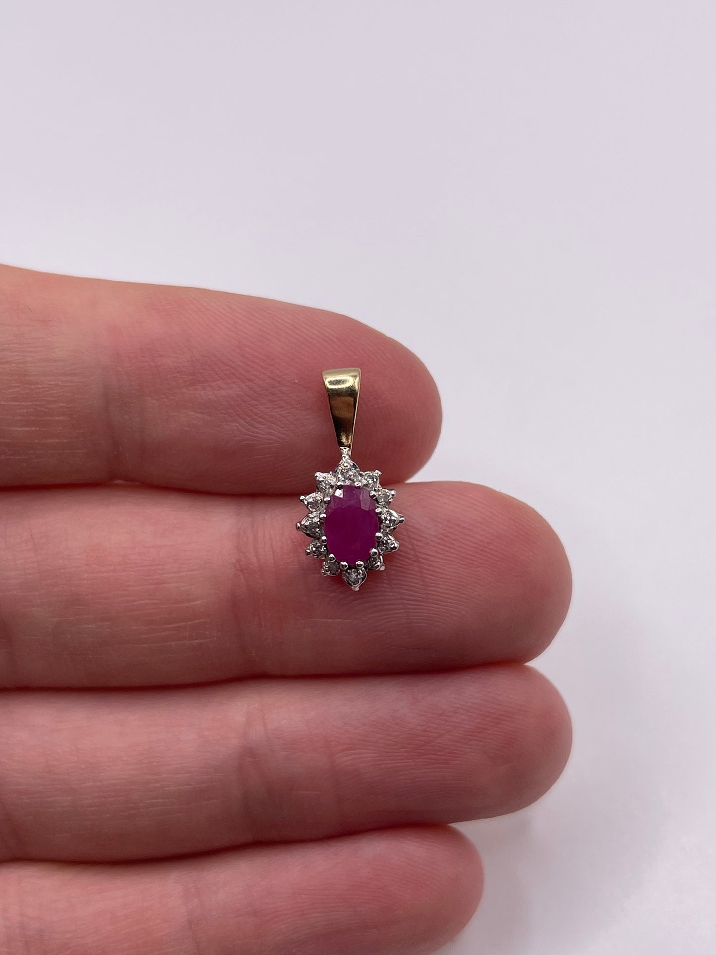9ct gold ruby and diamond pendant