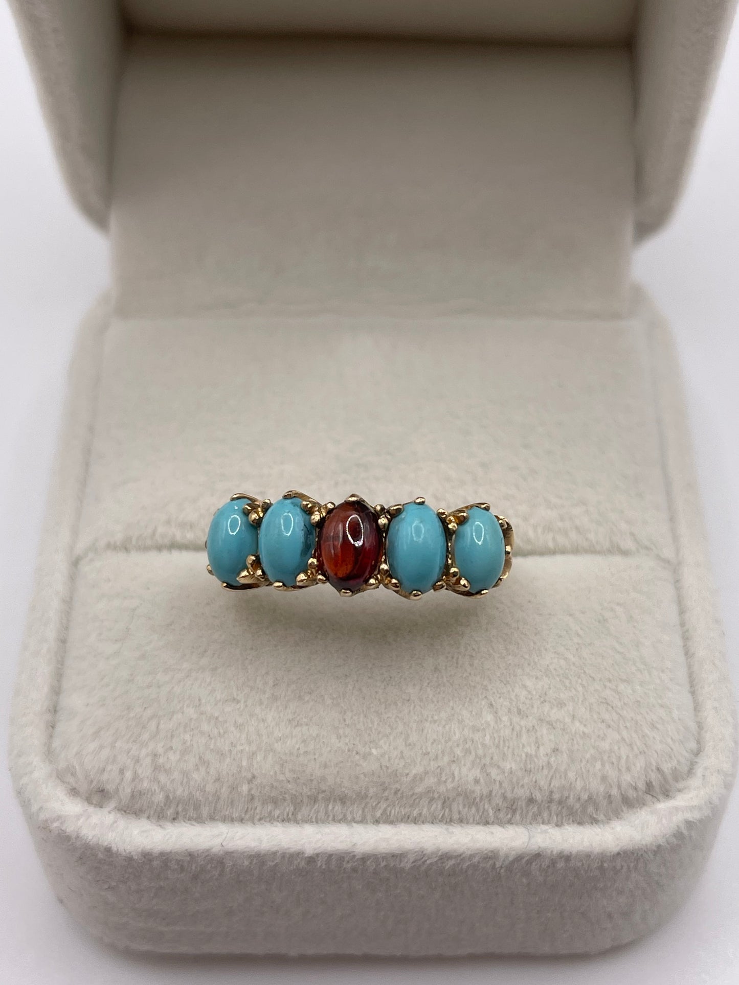9ct gold garnet and turquoise ring
