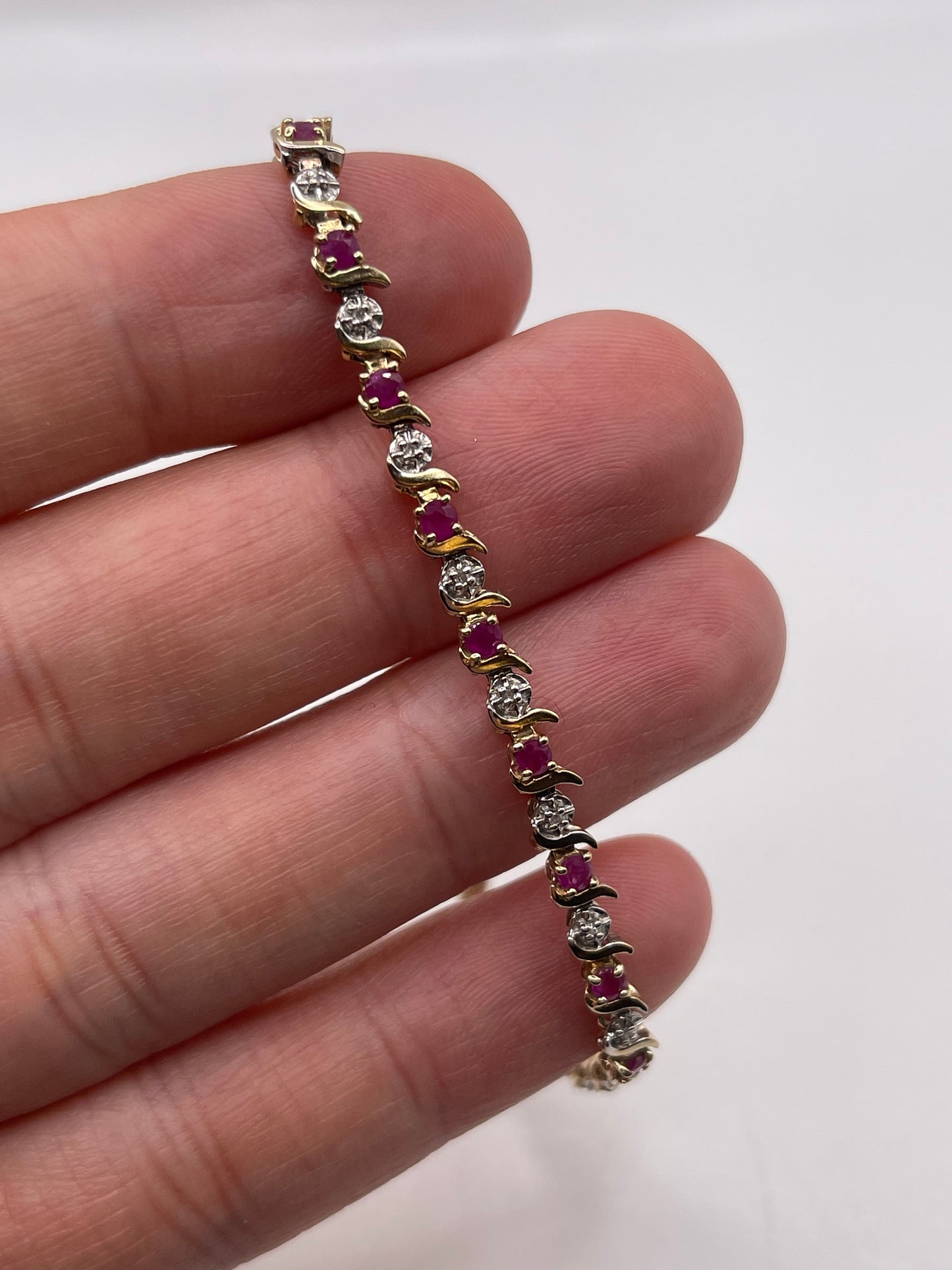 9ct gold ruby and diamond bracelet