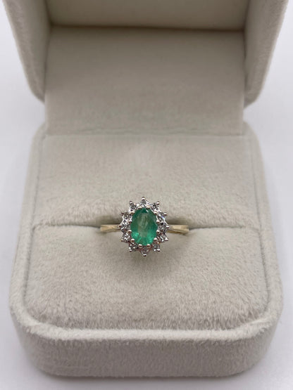 9ct gold emerald and diamond ring