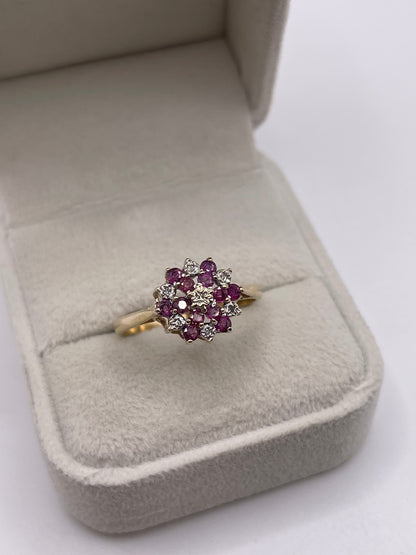 9ct gold ruby and diamond cluster ring