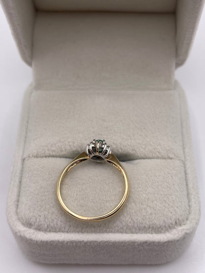 9ct gold emerald and diamond ring