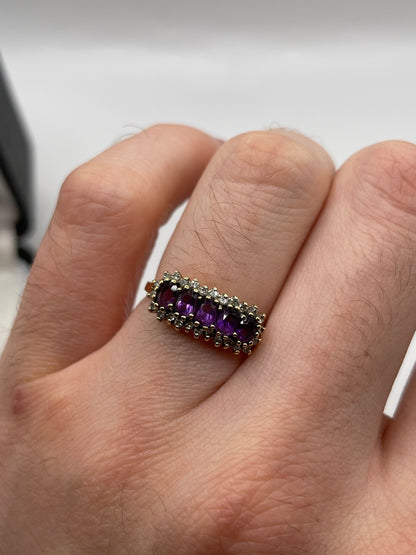 9ct gold amethyst and diamond ring