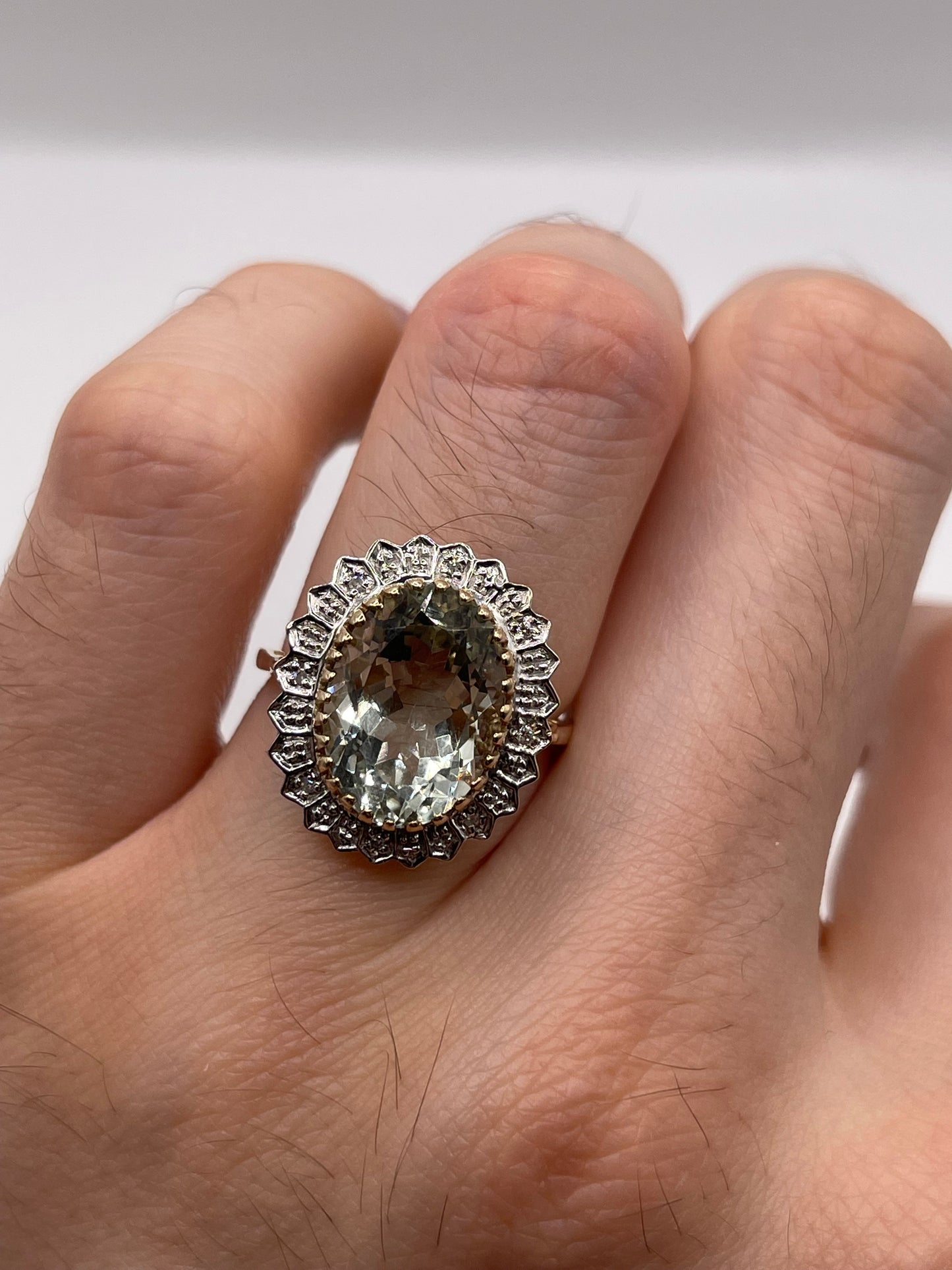 9ct gold green amethyst and diamond ring