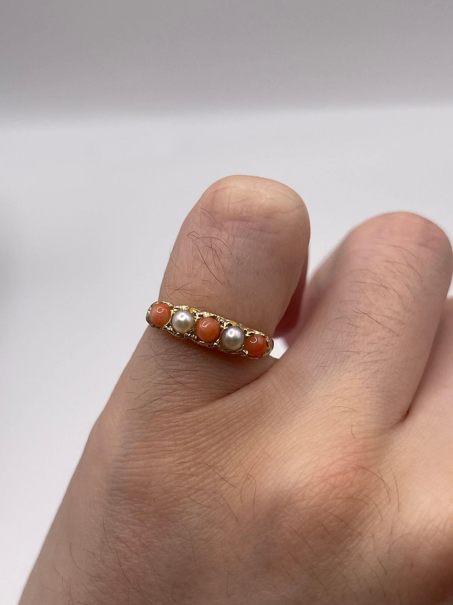 9ct gold coral and pearl ring