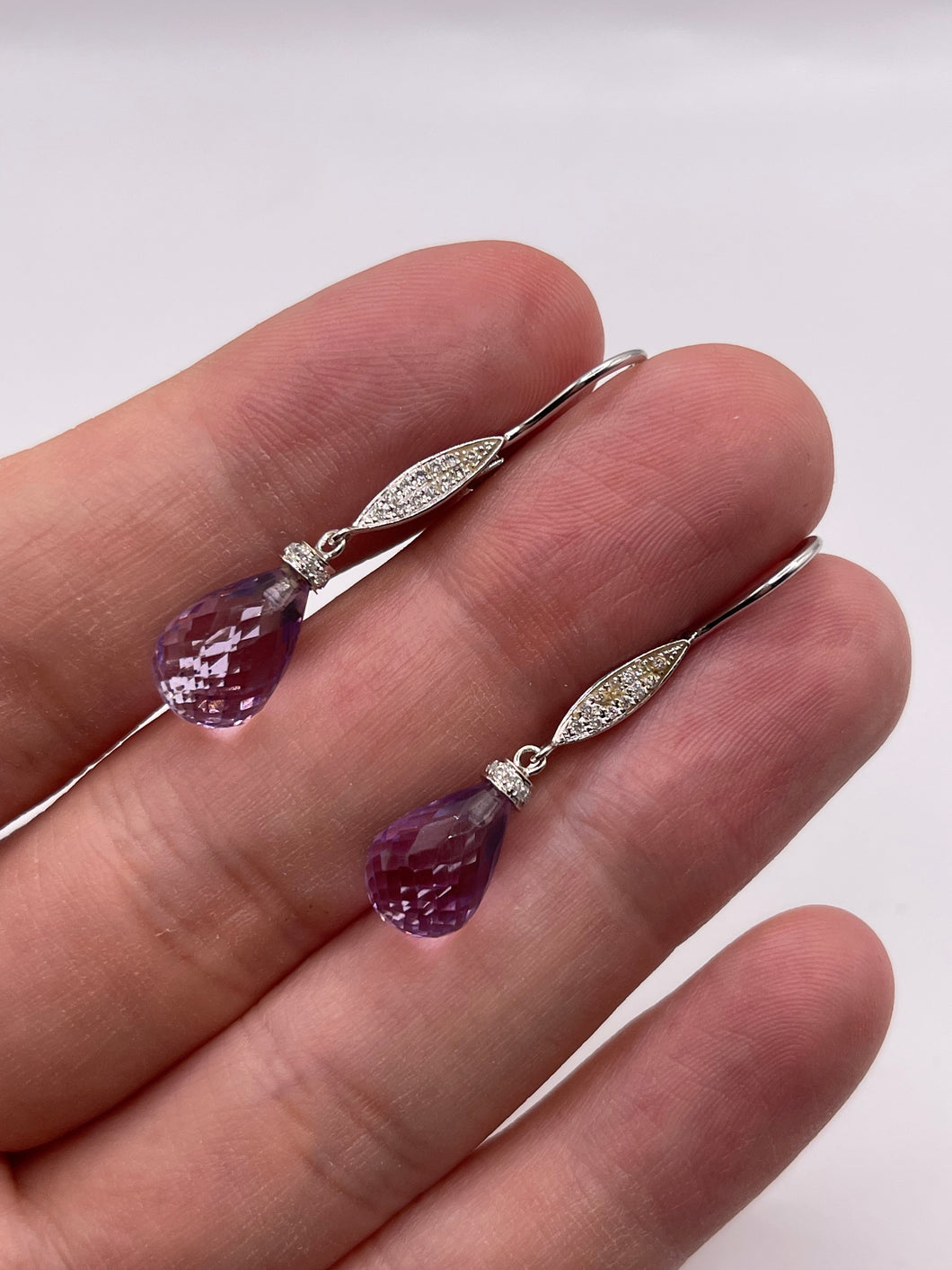 18ct white gold amethyst and diamond earrings