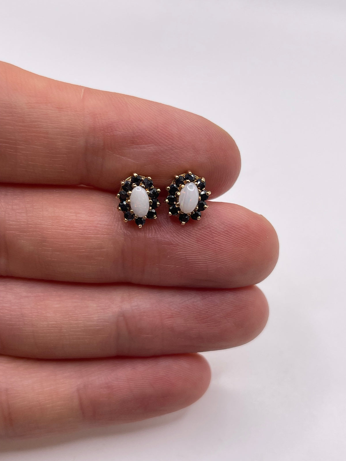 9ct gold opal and sapphire earrings