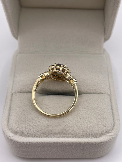 9ct gold mystic topaz, quartz and diamond ring
