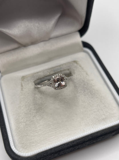 9ct white gold morganite and diamond ring