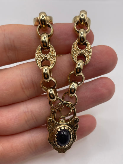 9ct gold cabochon amethyst padlock bracelet