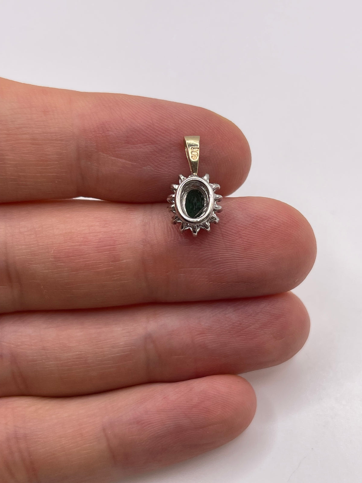 9ct gold emerald and diamond pendant