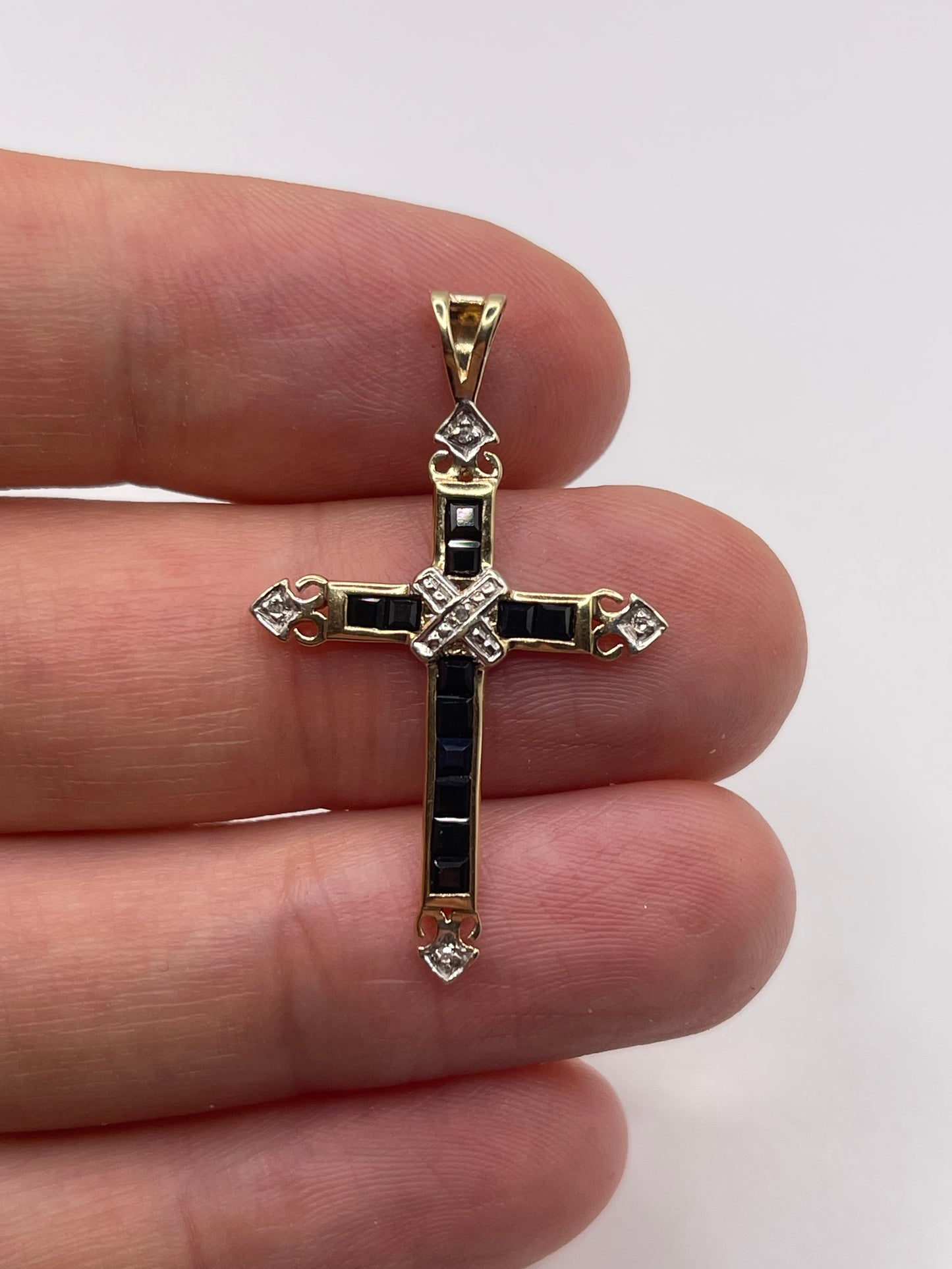 9ct gold sapphire and diamond cross pendant